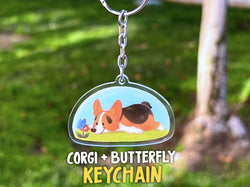 Corgi + Butterfly Acrylic Keychain