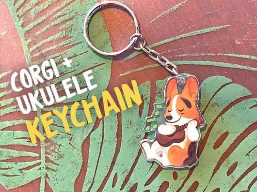 Corgi + Ukulele Acrylic Keychain